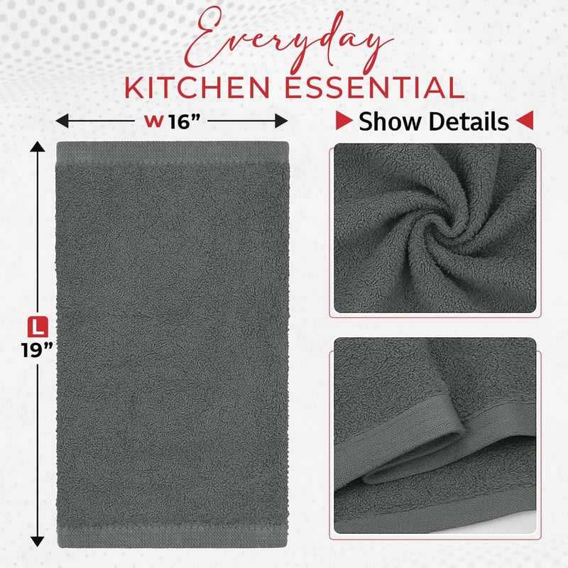 Riverside Bar Mop Towels Pack of 12, 16x19 Inches, 100% Ring Spun Cotton Terry Cloth Kitchen Towel, Highly Absorbent & Reusable Multipurpose Cleaning Rags for Bathroom, Hotel, Restaurant, Gray - Image 3